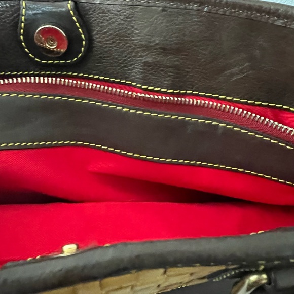 Dooney & Bourke Woven Leather Brown T’moro trim Chelsea satchel - Picture 12 of 13